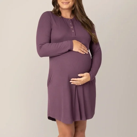 Kindred Bravely Riley Ribbed Bamboo Maternity & Nursing Nightgown Size Large - Picture 1 of 12